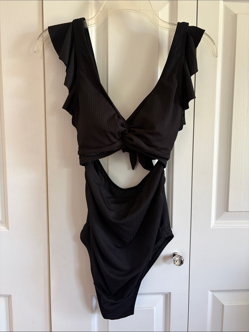 Maternity Black Ruffled Cutout One-Piece Swimsuit